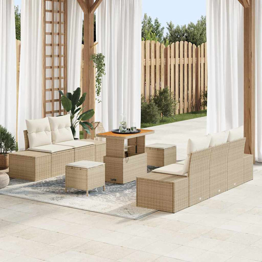 Tuinbankenset met kussen met opslag 8 pcs Beige Poly riet