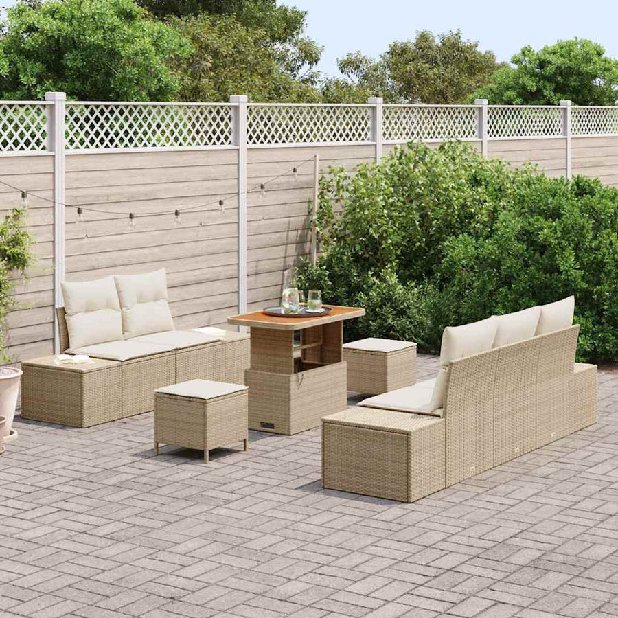 Tuinbankenset met kussen met opslag 8 pcs Beige Poly riet