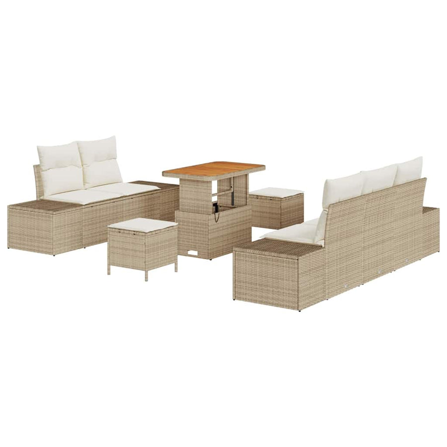 Tuinbankenset met kussen met opslag 8 pcs Beige Poly riet