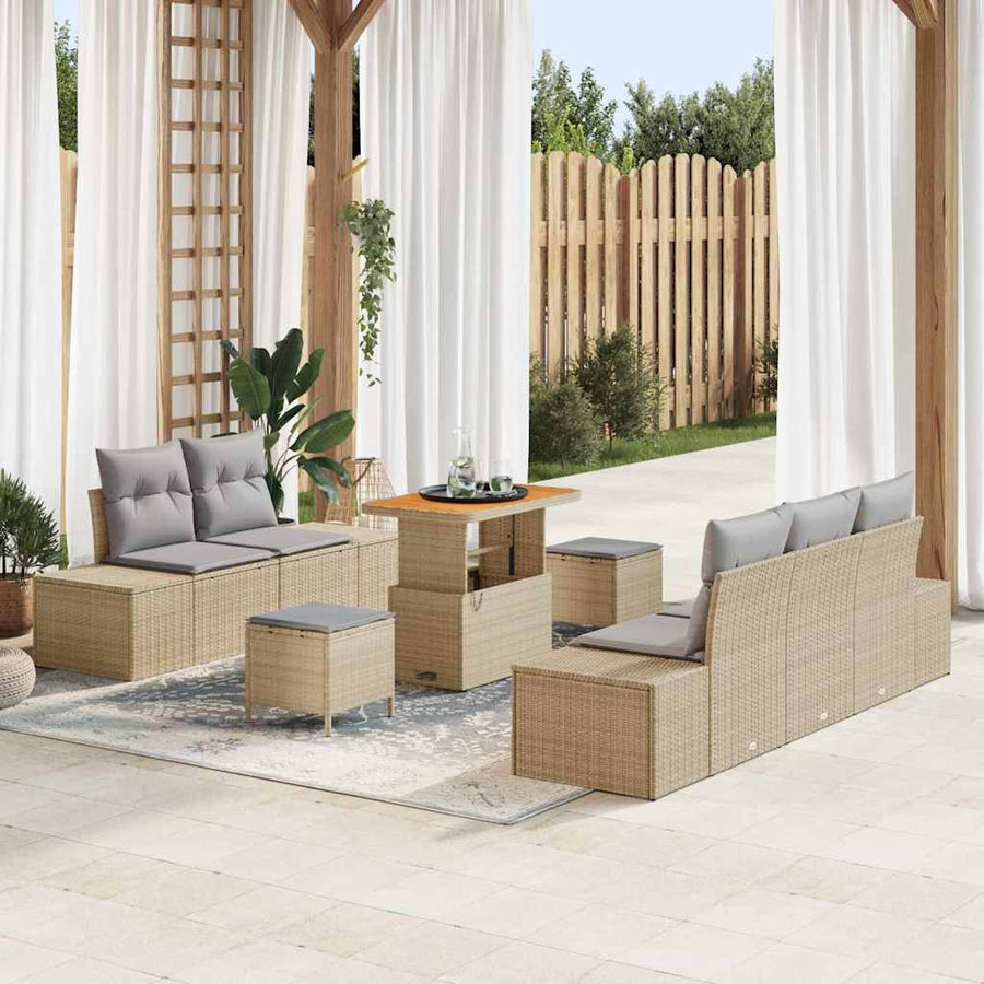 Tuinbankenset met kussen met opslag 8 pcs Beige Poly riet