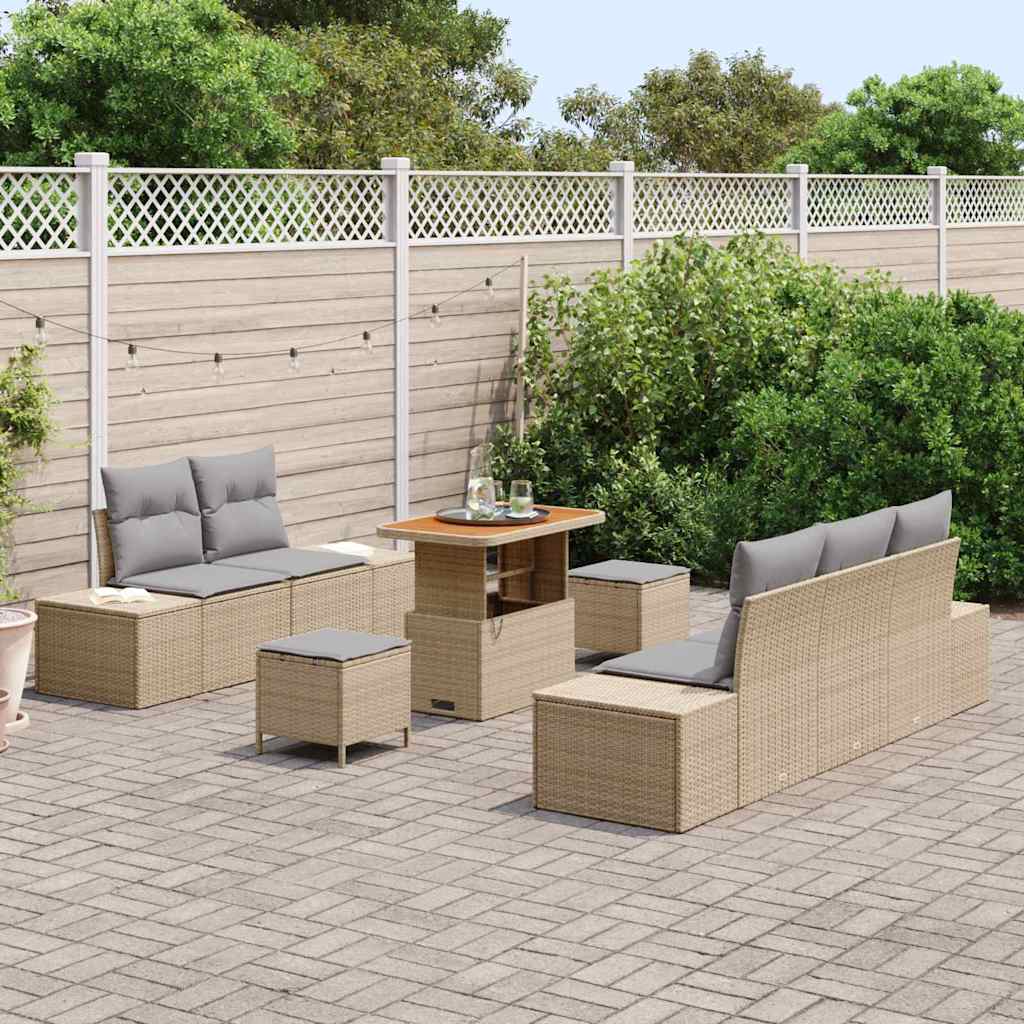 Tuinbankenset met kussen met opslag 8 pcs Beige Poly riet