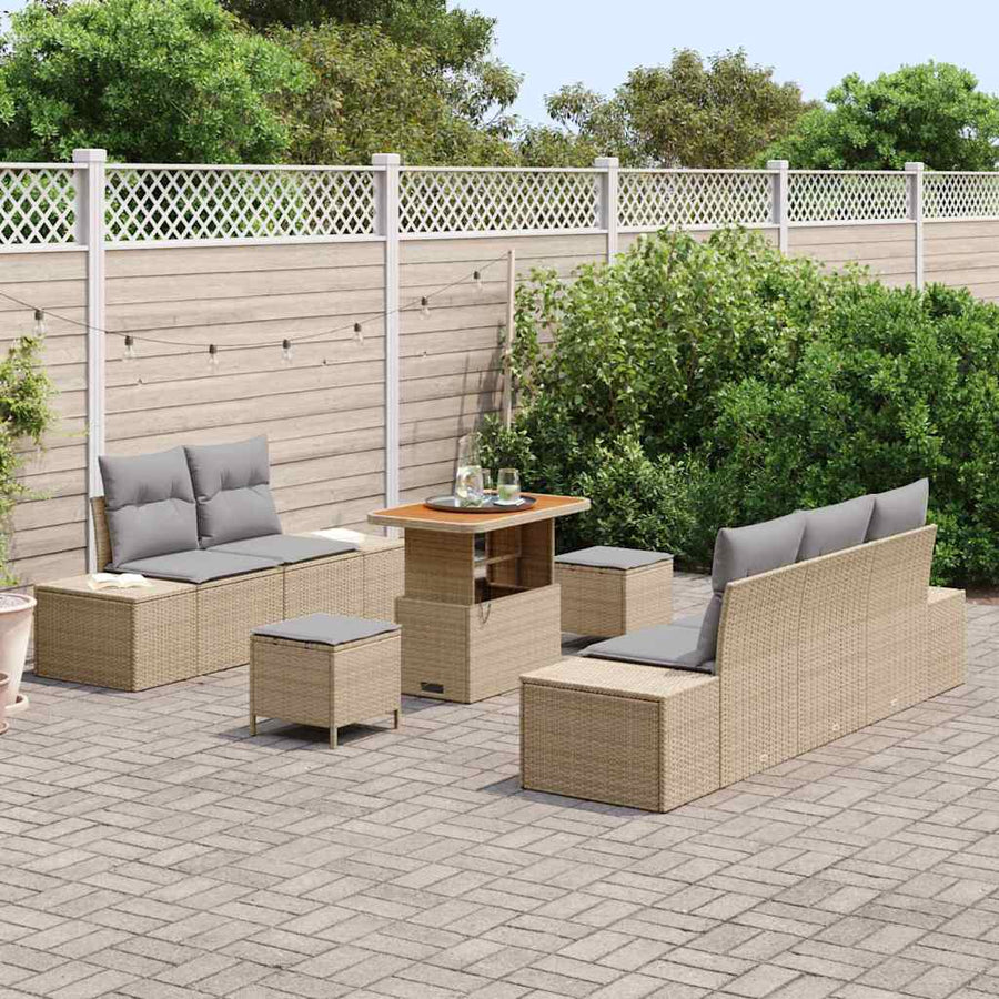 Tuinbankenset met kussen met opslag 8 pcs Beige Poly riet