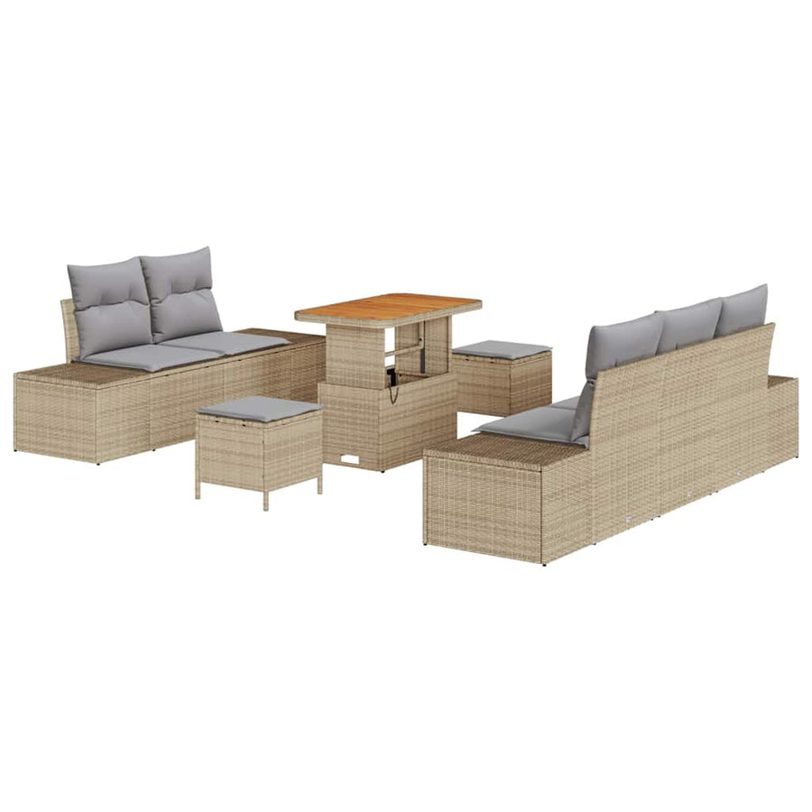 Tuinbankenset met kussen met opslag 8 pcs Beige Poly riet
