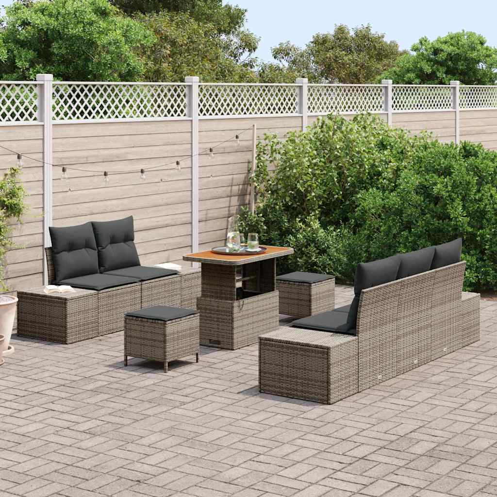 Tuinbankenset met kussen met opslag 8 pcs Grijs Poly riet