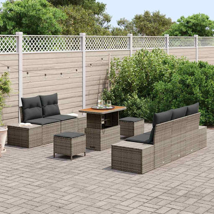 Tuinbankenset met kussen met opslag 8 pcs Grijs Poly riet