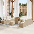 Tuinbankenset poly riet beige 9-delig met opbergruimte