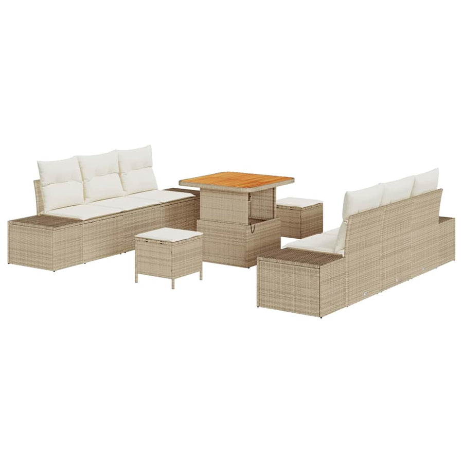 Tuinbankenset met kussen met opslag 9 pcs Beige Poly riet