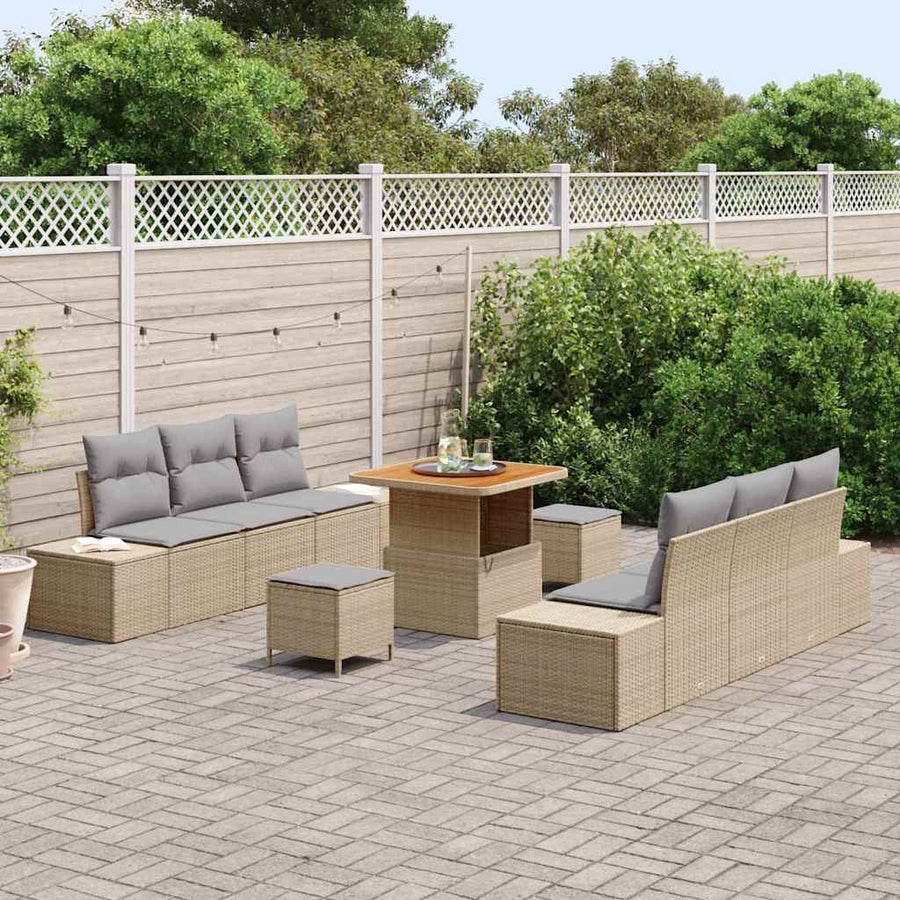 Tuinbankenset met kussen met opslag 9 pcs Beige Poly riet
