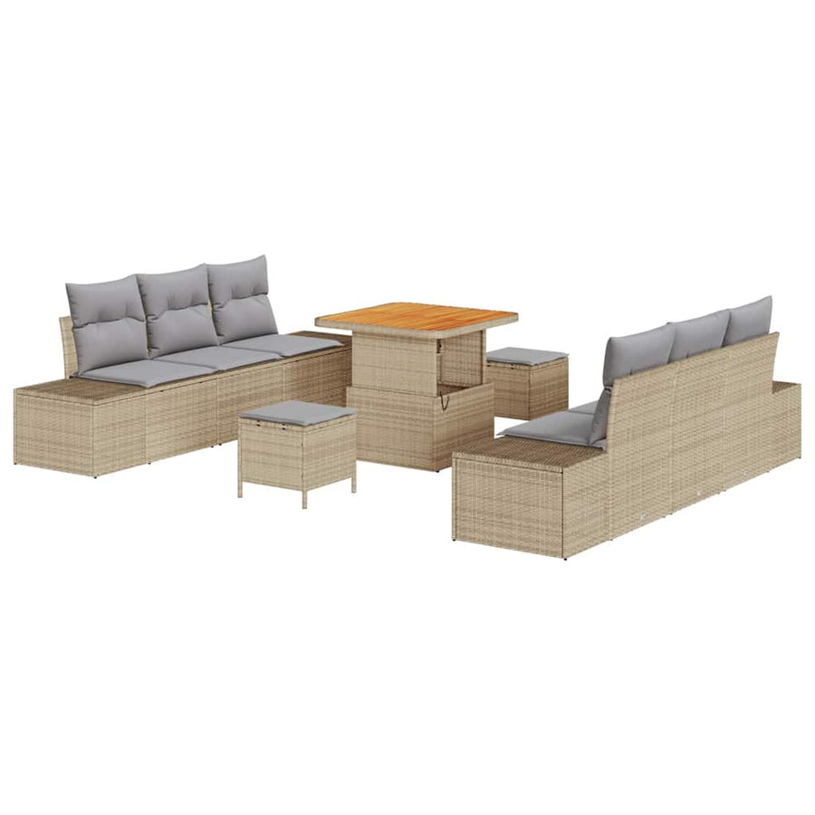 Tuinbankenset met kussen met opslag 9 pcs Beige Poly riet