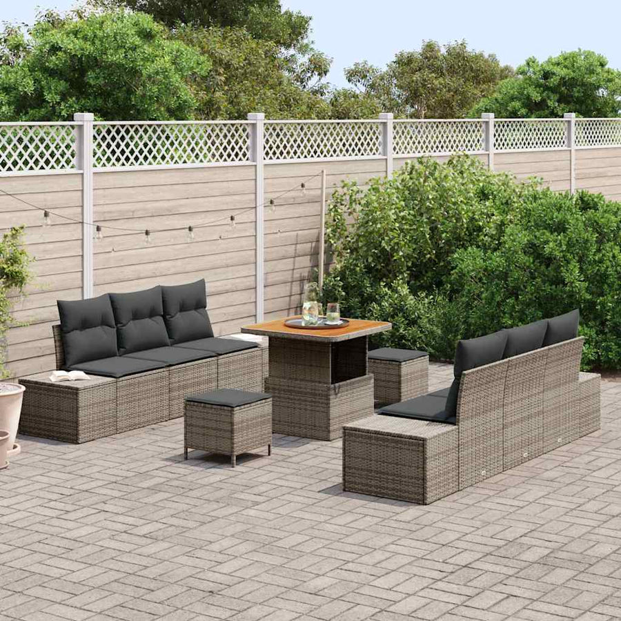 Tuinbankenset met kussen met opslag 9 pcs Grijs Poly riet
