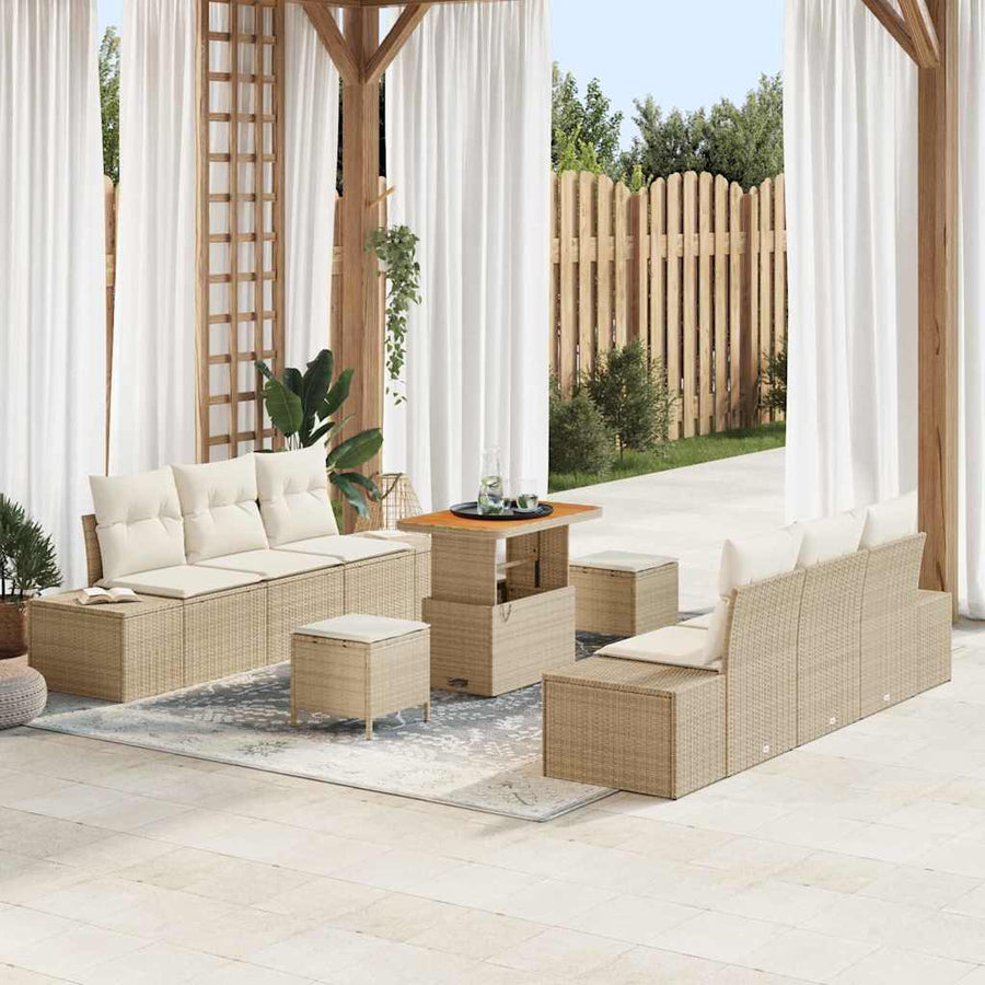 Tuinbankenset met kussen met opslag 9 pcs Beige Poly riet