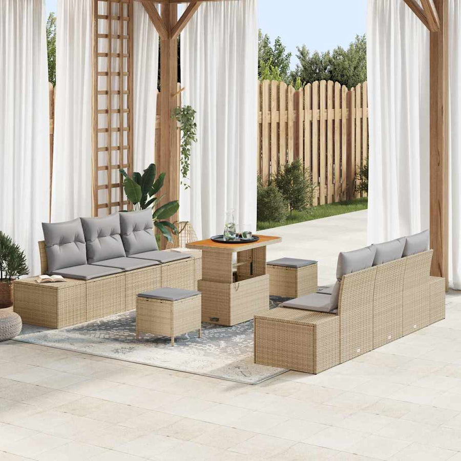 Tuinbankenset met kussen met opslag 9 pcs Beige Poly riet