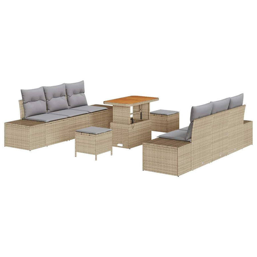 Tuinbankenset met kussen met opslag 9 pcs Beige Poly riet