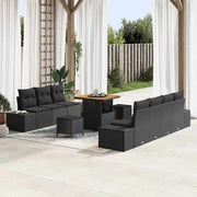 Tuin loungebank set poly riet zwart met opbergruimte