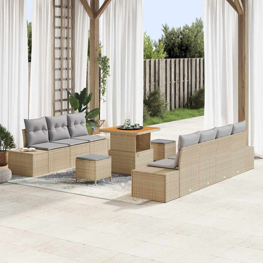 Tuinbankenset met kussen met opslag 10 pcs Beige Poly riet