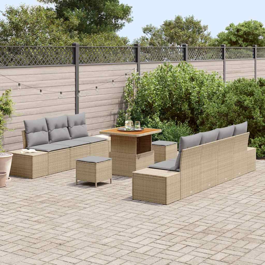 Tuinbankenset met kussen met opslag 10 pcs Beige Poly riet