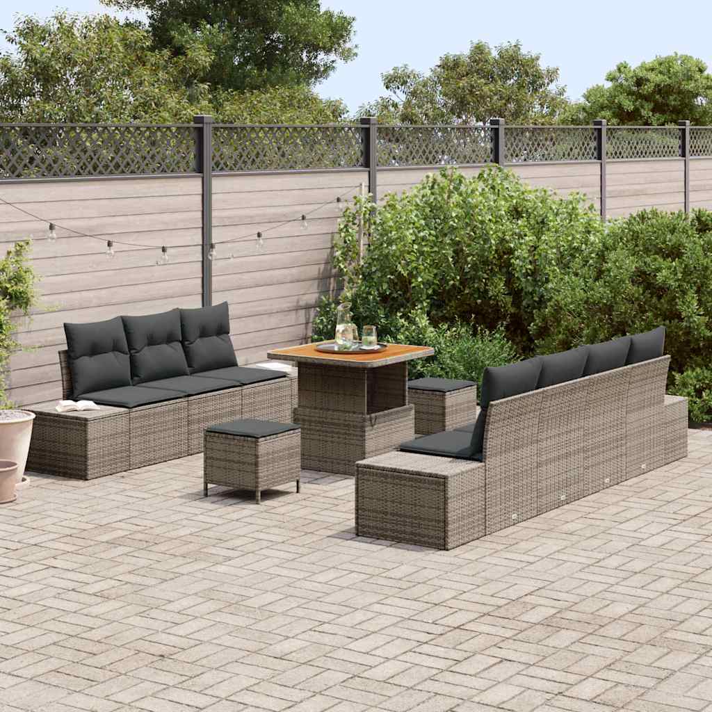 Tuinbankenset met kussen met opslag 10 pcs Grijs Poly riet