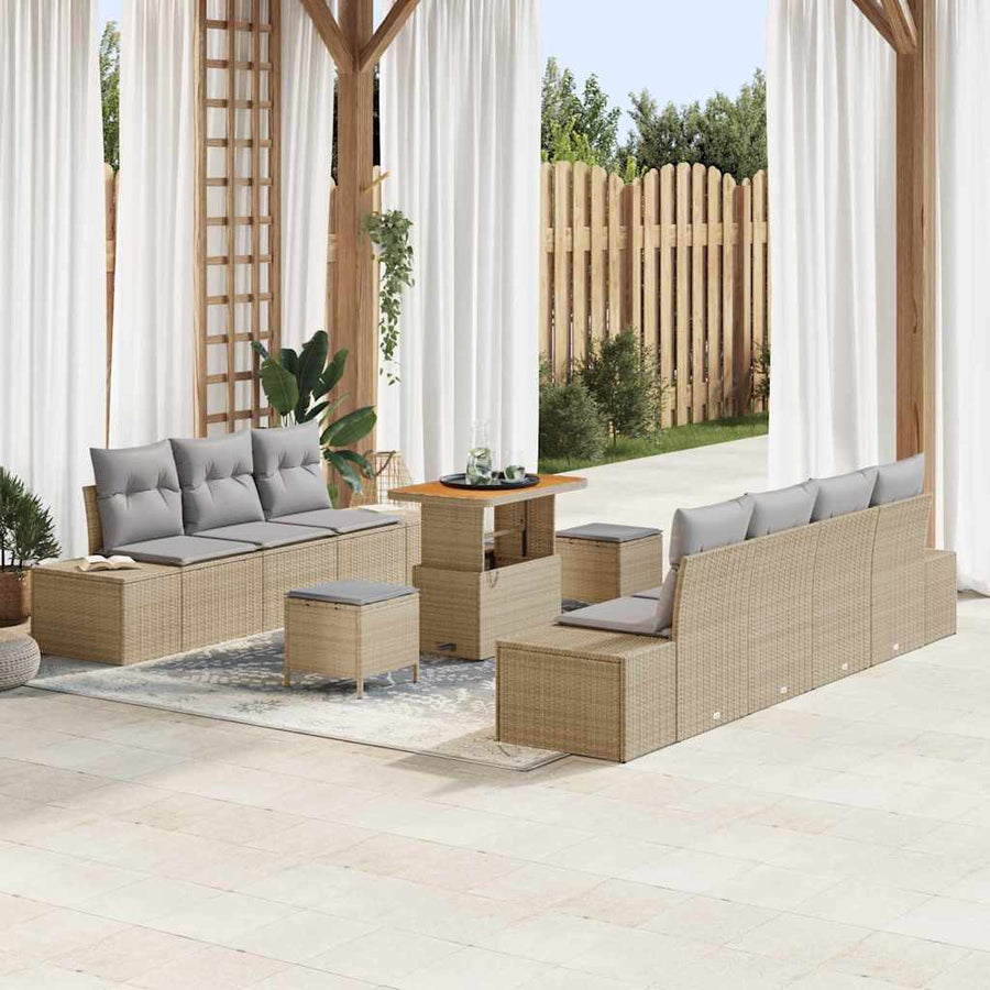 Tuinbankenset met kussen met opslag 10 pcs Beige Poly riet
