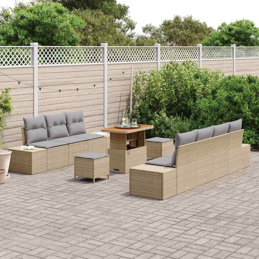 Tuinbankenset met kussen met opslag 10 pcs Beige Poly riet