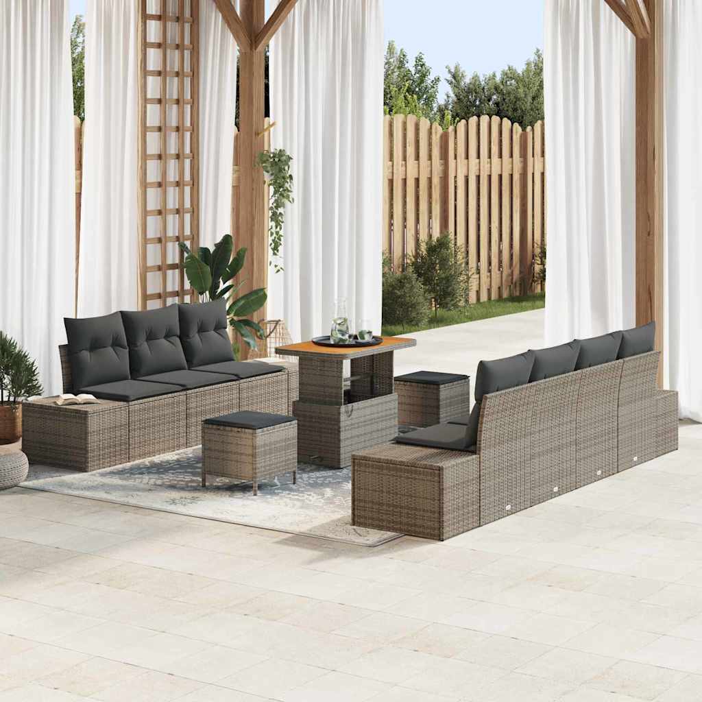 Tuinbankenset met kussen met opslag 10 pcs Grijs Poly riet