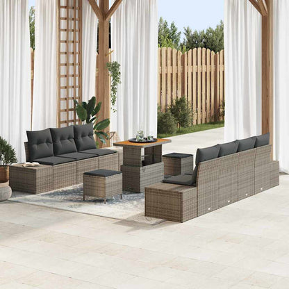 Tuinbankenset met kussen met opslag 10 pcs Grijs Poly riet