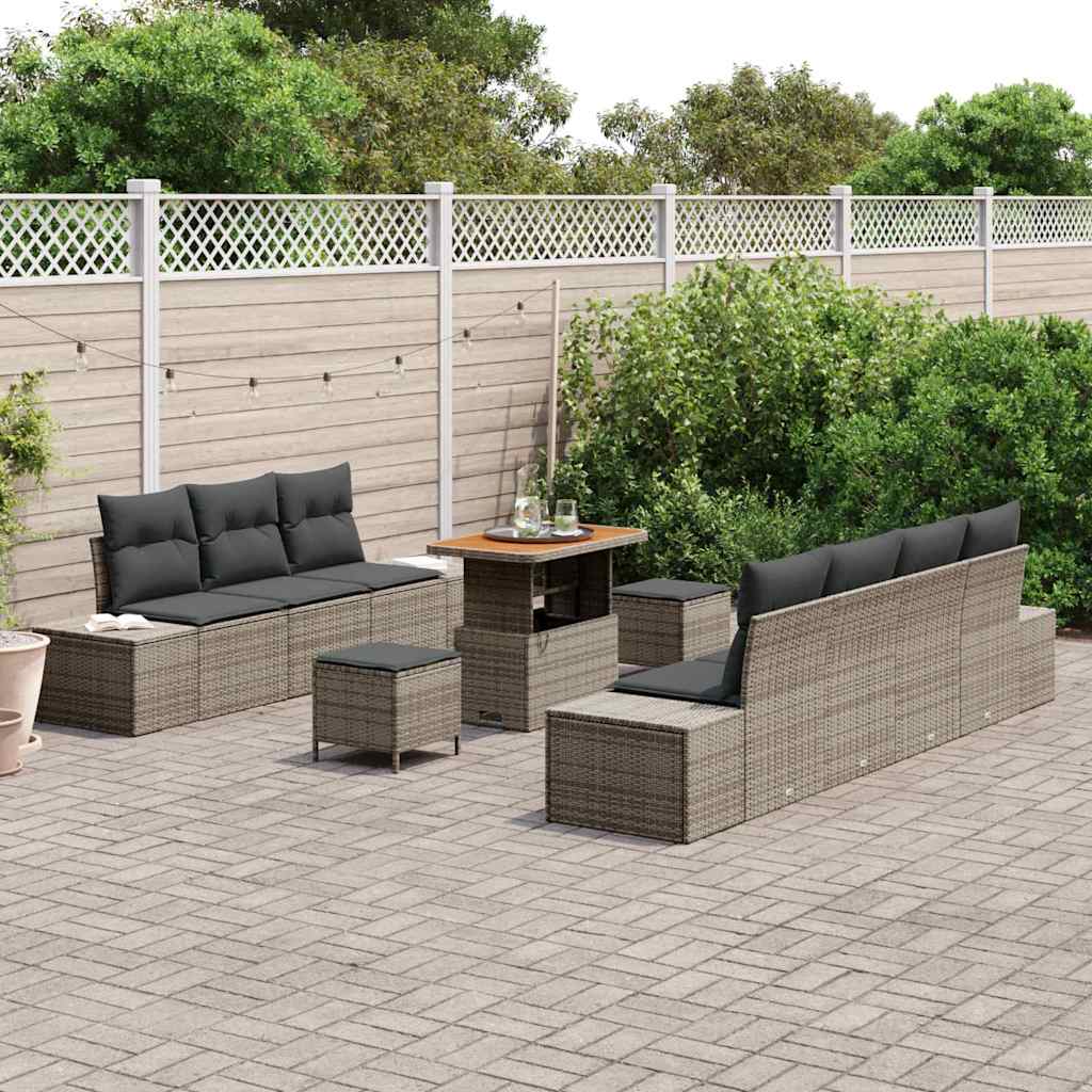 Tuinbankenset met kussen met opslag 10 pcs Grijs Poly riet