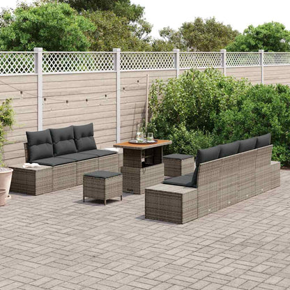 Tuinbankenset met kussen met opslag 10 pcs Grijs Poly riet
