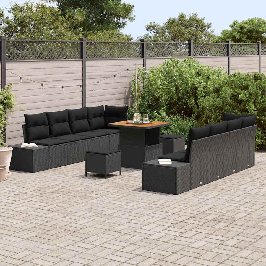 Tuinbankenset met kussen met opslag 11 pcs Zwart Poly riet