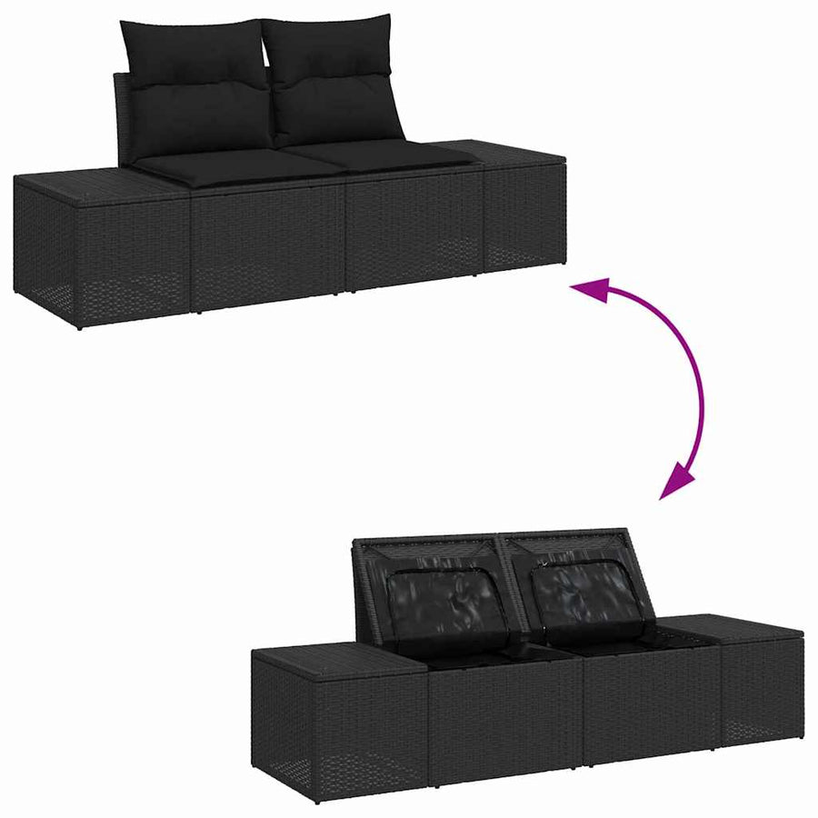 Tuinbankenset met kussen met opslag 11 pcs Zwart Poly riet