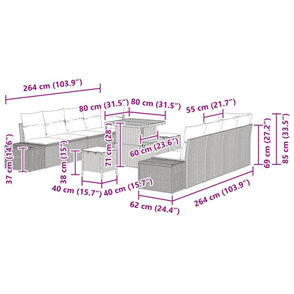 Tuinbankenset met kussen met opslag 11 pcs Zwart Poly riet