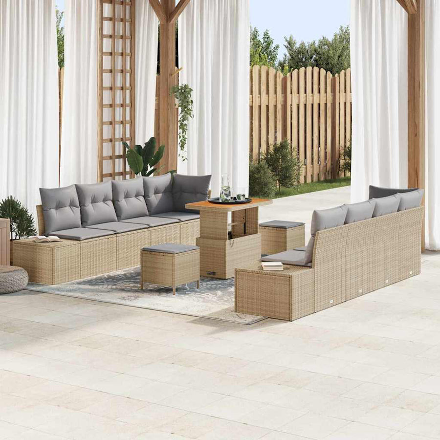 Tuinbankenset met kussen met opslag 11 pcs Beige Poly riet