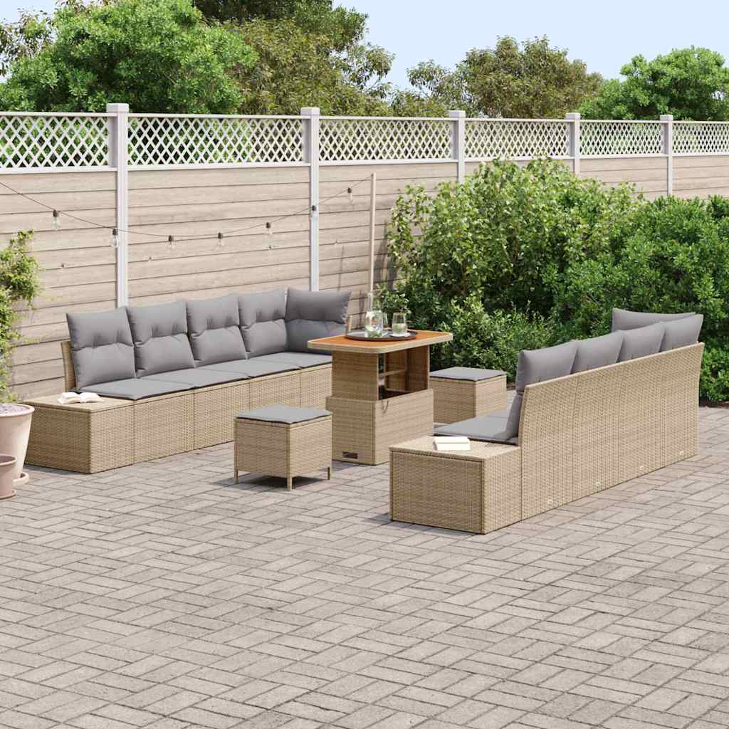 Tuinbankenset met kussen met opslag 11 pcs Beige Poly riet