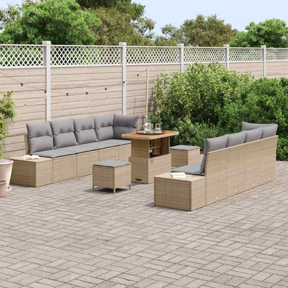 Tuinbankenset met kussen met opslag 11 pcs Beige Poly riet