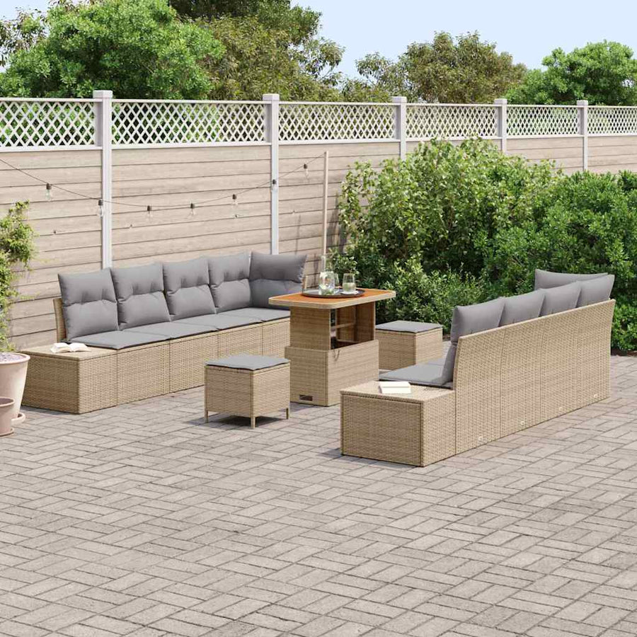 Tuinbankenset met kussen met opslag 11 pcs Beige Poly riet