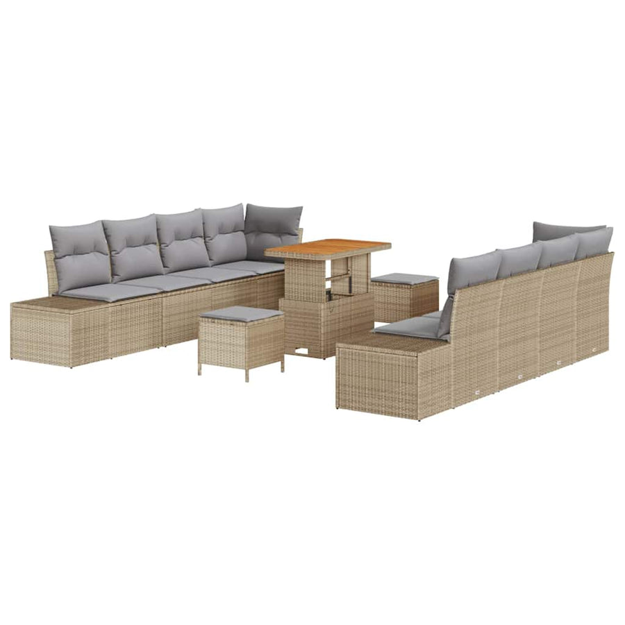 Tuinbankenset met kussen met opslag 11 pcs Beige Poly riet
