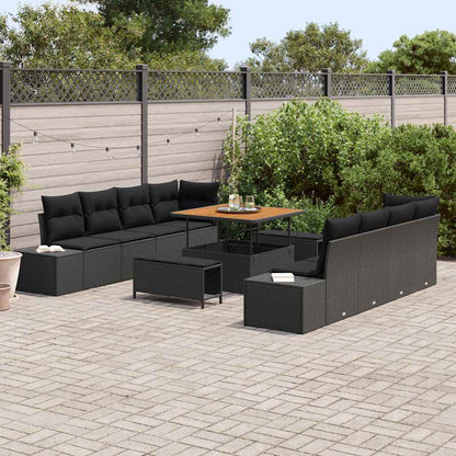 Tuinbankenset met kussen met opslag 11 pcs Zwart Poly riet