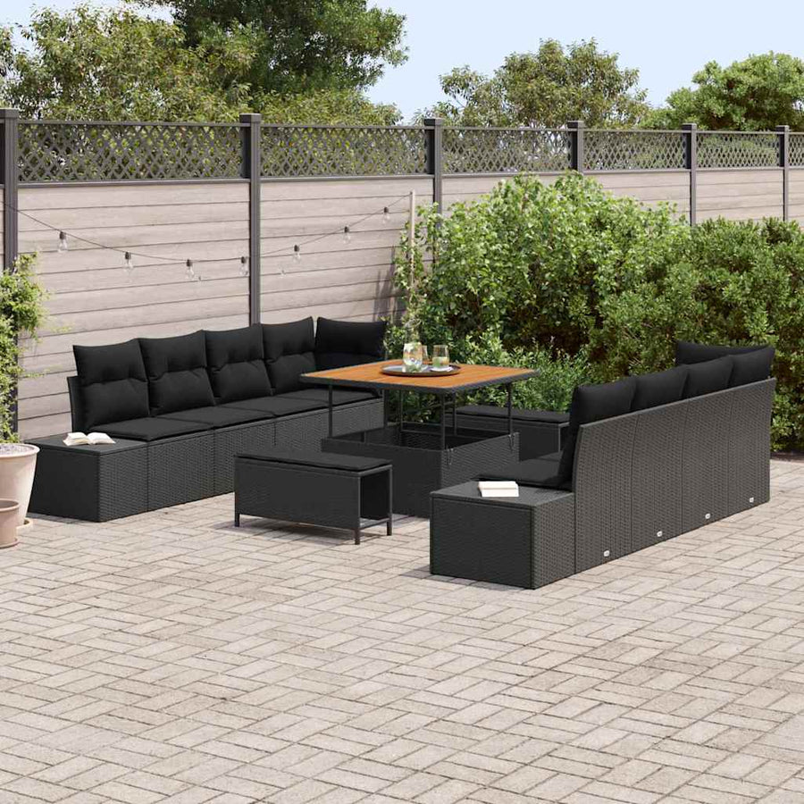 Tuinbankenset met kussen met opslag 11 pcs Zwart Poly riet