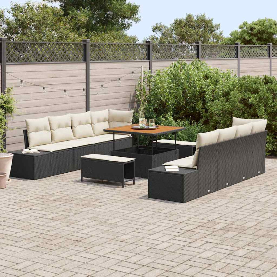 Tuinbankenset met kussen Zwart 264 x 62 x 85 cm Poly riet
