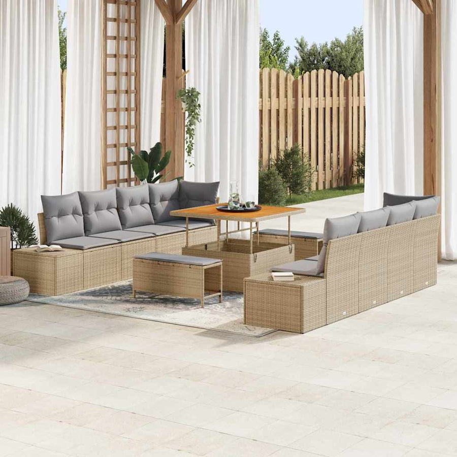 Tuinbankenset met kussen met opslag 11 pcs Beige Poly riet