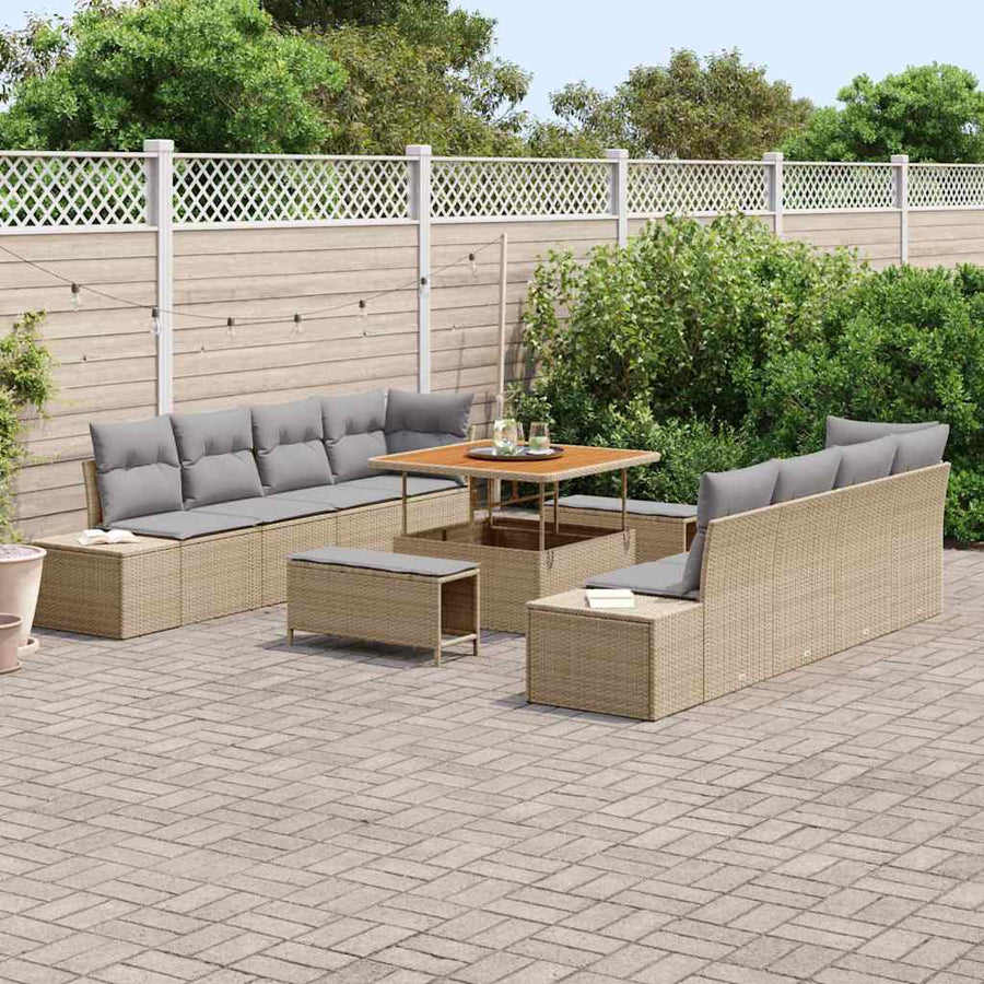 Tuinbankenset met kussen met opslag 11 pcs Beige Poly riet
