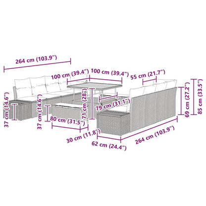 Tuinbankenset met kussen met opslag 11 pcs Beige Poly riet