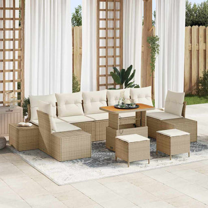 Tuinbankenset met kussen met opslag 10 pcs Beige Poly riet