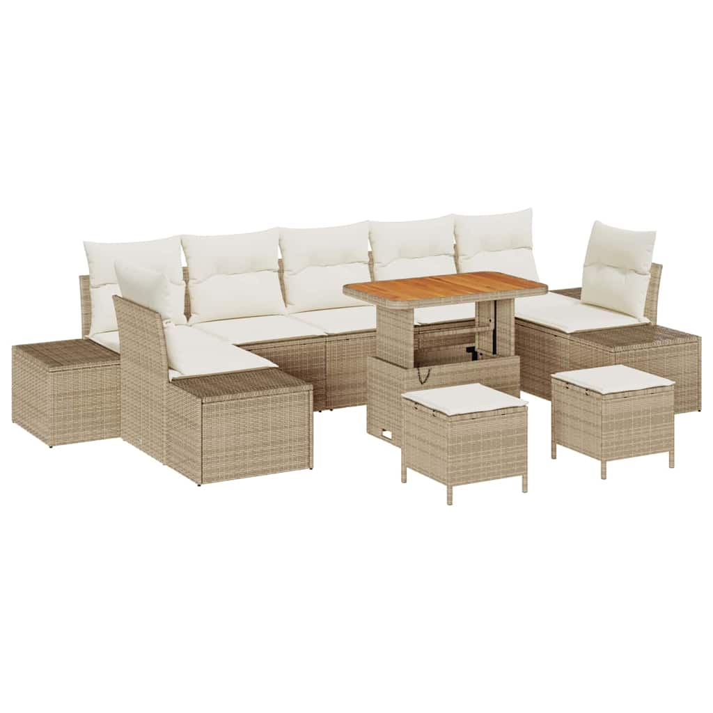Tuinbankenset met kussen met opslag 10 pcs Beige Poly riet
