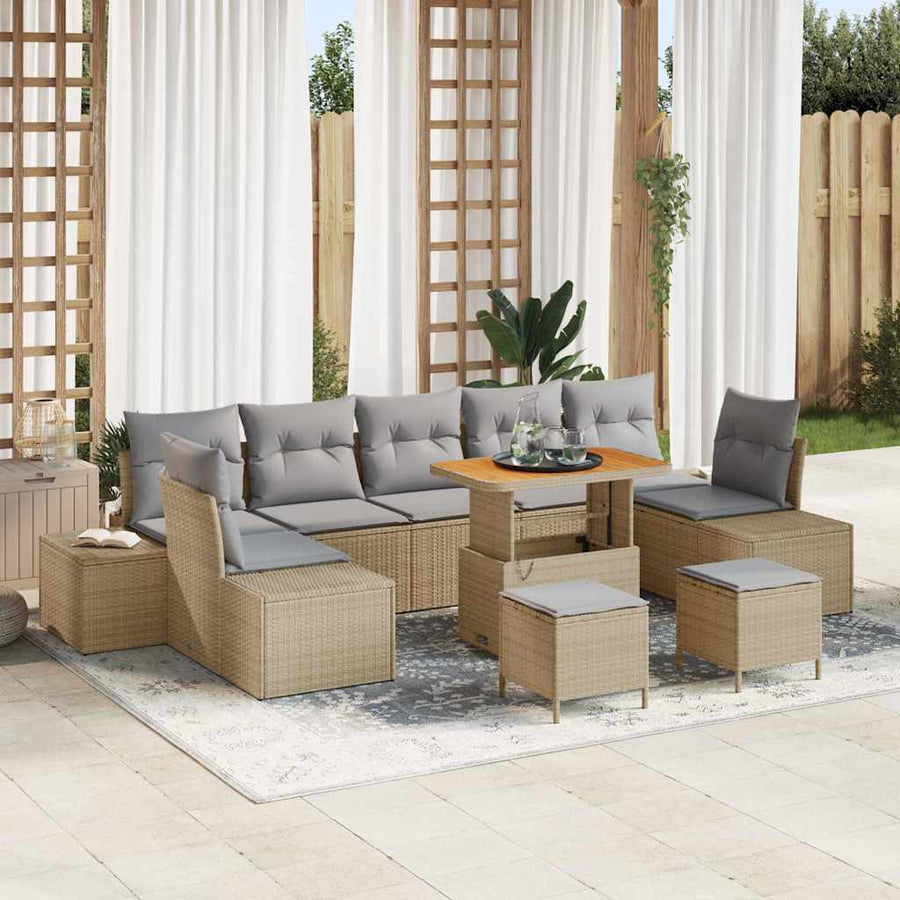 Tuinbankenset met kussen met opslag 10 pcs Beige Poly riet