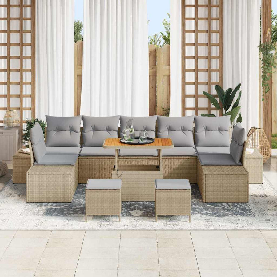 Tuinbankenset met kussen met opslag 10 pcs Beige Poly riet