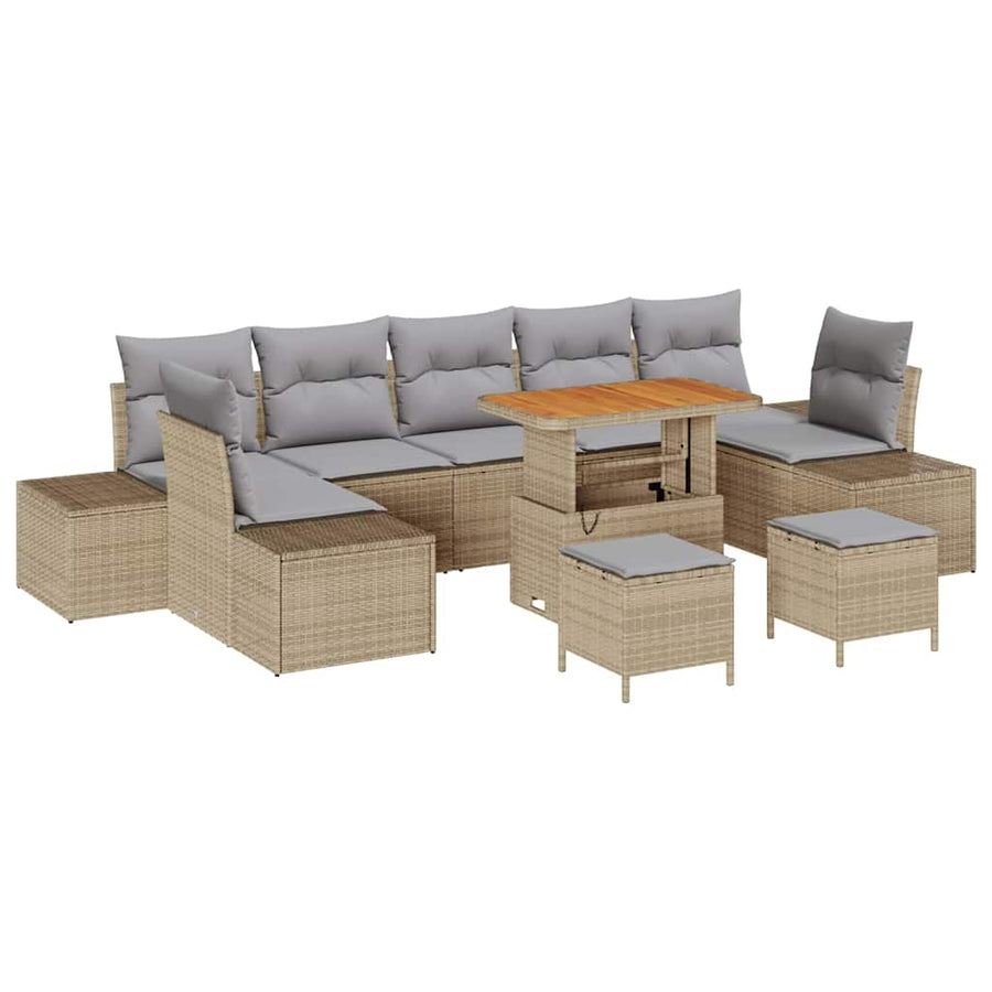 Tuinbankenset met kussen met opslag 10 pcs Beige Poly riet