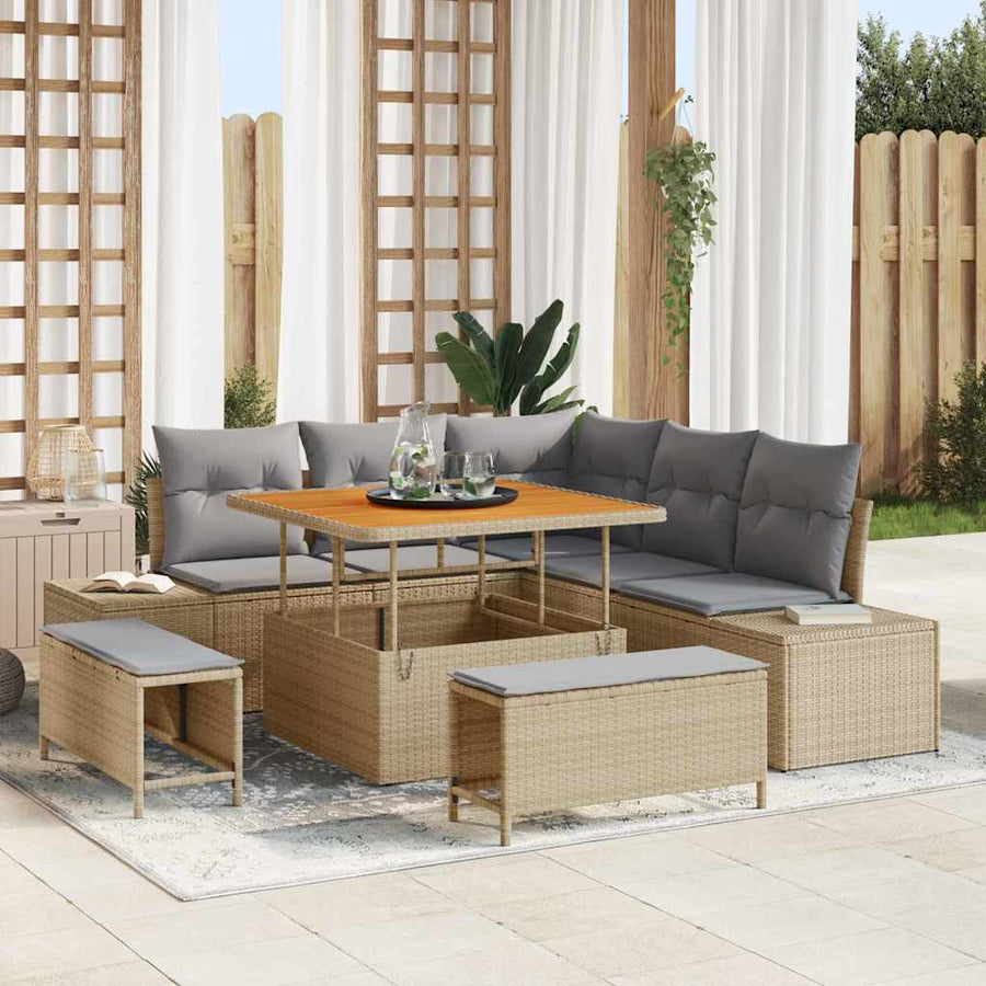 Tuin Sofa Set met kussen met opslag met kussen 8 pcs Beige en Lichtgrijs Poly riet