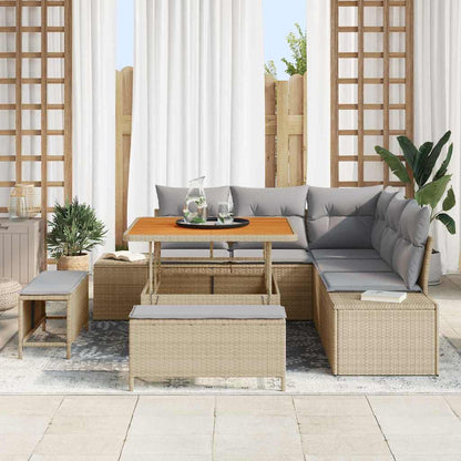 Tuin Sofa Set met kussen met opslag met kussen 8 pcs Beige en Lichtgrijs Poly riet