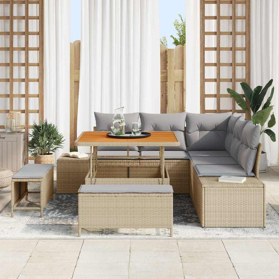 Tuin Sofa Set met kussen met opslag met kussen 8 pcs Beige en Lichtgrijs Poly riet