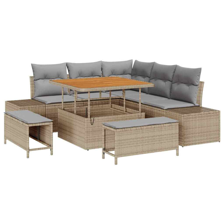 Tuin Sofa Set met kussen met opslag met kussen 8 pcs Beige en Lichtgrijs Poly riet